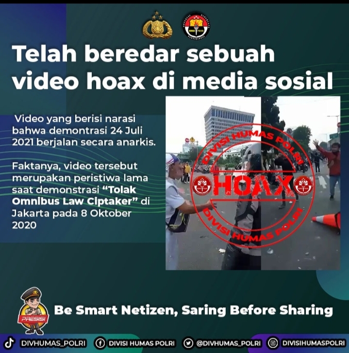 Polri Pastikan Beredarnya Video Rusuh Demo Hari Ini Hoaks